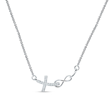 Cross Pendant Diamond Infinity Necklace 14K White Gold 0.05ct Wholesale
